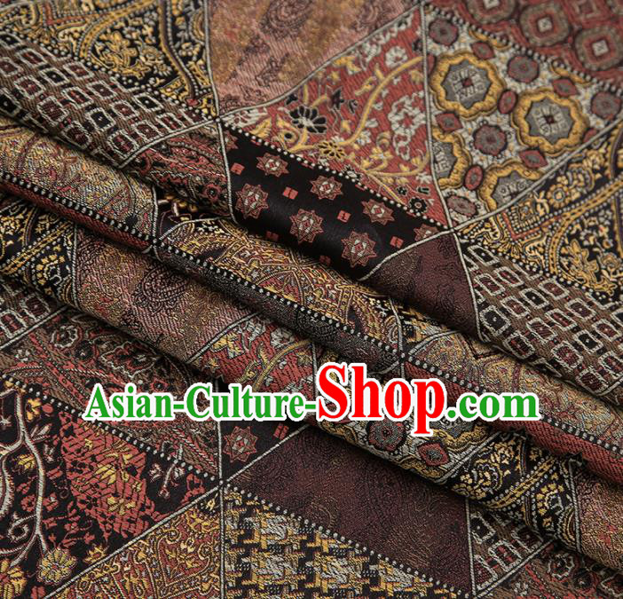 Chinese Traditional Apparel Fabric Tibetan Robe Brown Brocade Classical Pattern Design Material Satin Drapery