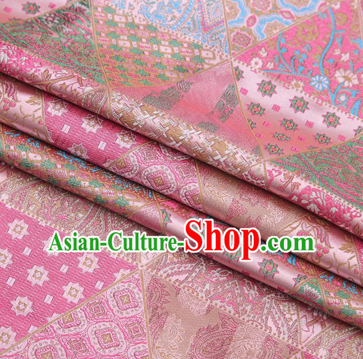 Chinese Traditional Apparel Fabric Tibetan Robe Pink Brocade Classical Pattern Design Material Satin Drapery