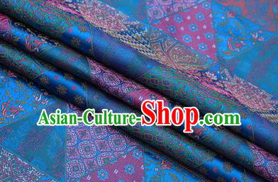 Chinese Traditional Apparel Fabric Tibetan Robe Blue Brocade Classical Pattern Design Material Satin Drapery