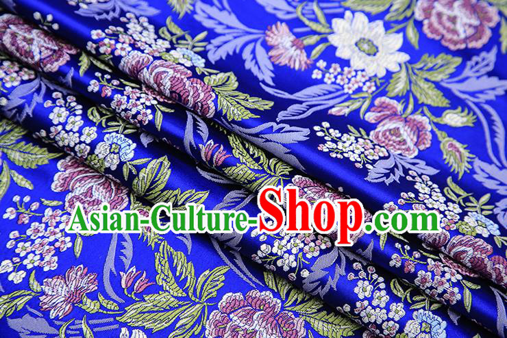 Chinese Traditional Bride Apparel Fabric Royalblue Brocade Classical Peony Pattern Design Material Satin Drapery