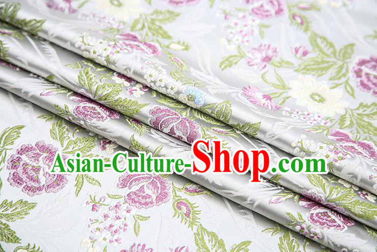Chinese Traditional Bride Apparel Fabric White Brocade Classical Peony Pattern Design Material Satin Drapery