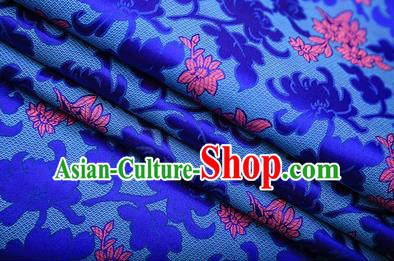 Chinese Traditional Apparel Royalblue Brocade Fabric Classical Peony Chrysanthemum Pattern Design Material Satin Drapery