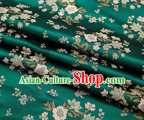 Traditional Chinese Atrovirens Brocade Fabric Tang Suit Classical Petunia Pattern Design Satin Material Drapery