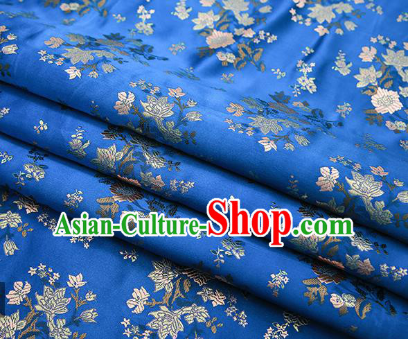 Traditional Chinese Blue Brocade Fabric Tang Suit Classical Pattern Design Satin Material Drapery