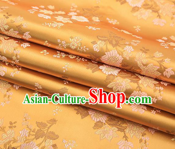 Traditional Chinese Golden Brocade Fabric Tang Suit Classical Pattern Design Satin Material Drapery