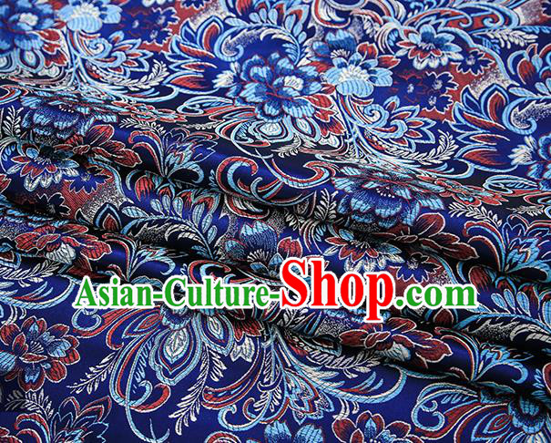 Chinese Traditional Royalblue Satin Brocade Fabric Tang Suit Classical Pattern Design Material Drapery