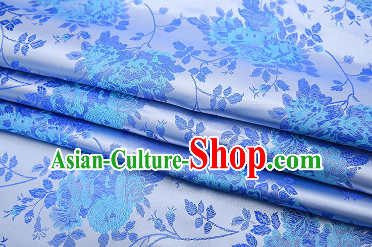 Chinese Traditional Blue Satin Brocade Fabric Qipao Dress Classical Roses Pattern Design Material Drapery