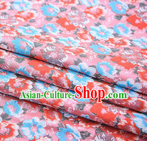 Top Grade Pink Satin Chinese Traditional Brocade Fabric Qipao Dress Classical Pattern Design Material Drapery