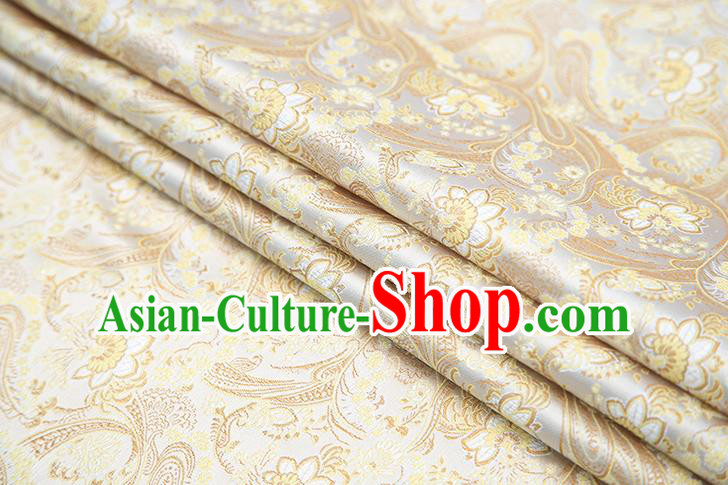 Top Grade Golden Satin Chinese Traditional Brocade Fabric Qipao Dress Classical Lotus Pattern Design Material Drapery