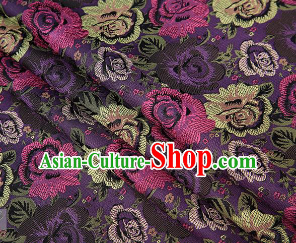 Chinese Traditional Jacquard Fabric Qipao Dress Purple Brocade Classical Roses Pattern Design Satin Material Drapery