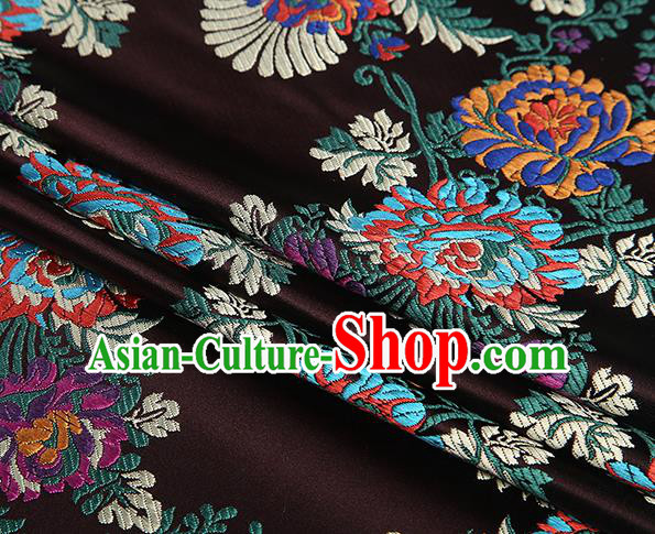 Top Grade Chinese Traditional Brown Satin Fabric Tang Suit Brocade Classical Embroidery Flower Pattern Design Material Drapery