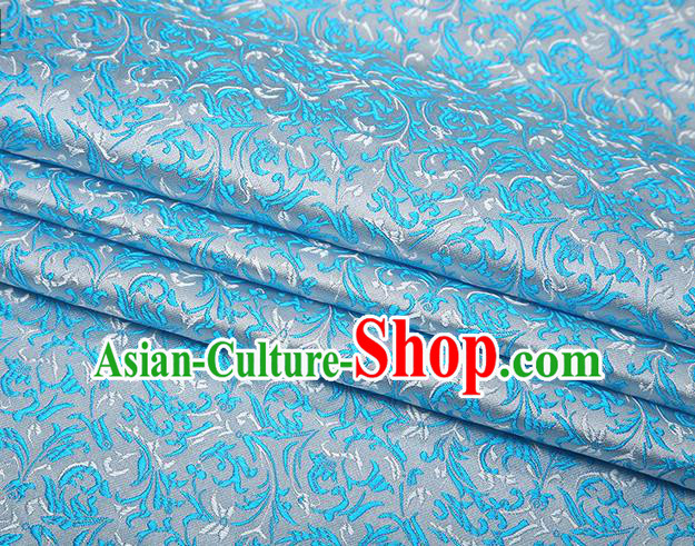 Top Grade Chinese Traditional Blue Brocade Fabric Tang Suit Satin Material Classical Pattern Design Drapery