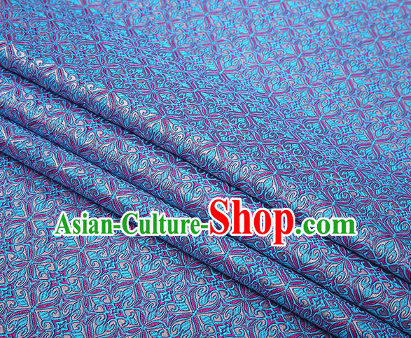 Top Grade Chinese Traditional Blue Brocade Fabric Tang Suit Satin Material Classical Pattern Design Drapery