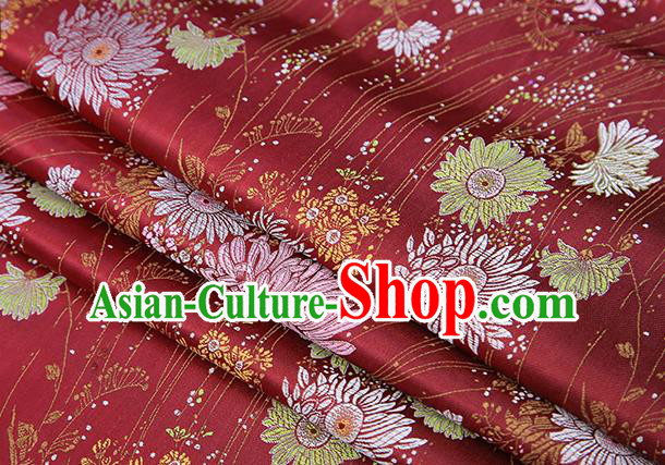 Top Grade Chinese Traditional Purplish Red Brocade Fabric Tang Suit Silk Material Classical Chrysanthemum Pattern Design Drapery