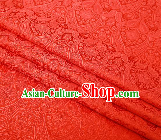 Chinese Traditional Red Satin Fabric Tang Suit Brocade Classical Loquat Flower Pattern Design Material Drapery