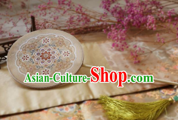 Chinese Ancient Palace Fans Hanfu White Silk Round Fans for Women