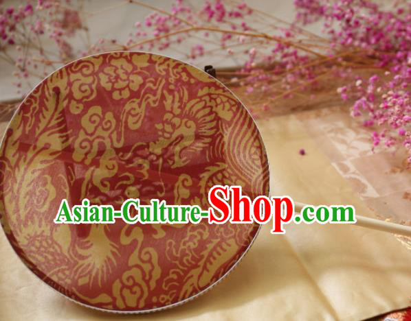 Chinese Ancient Palace Fans Hanfu Red Silk Phoenix Round Fans for Women