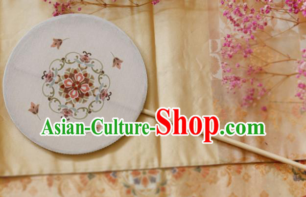 Chinese Ancient Handmade Palace Fans Traditional Hanfu White Silk Round Fans for Women