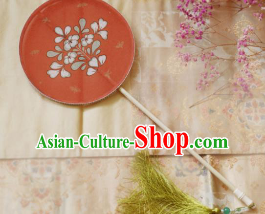 Chinese Ancient Handmade Palace Fans Traditional Hanfu Red Silk Round Fans for Women