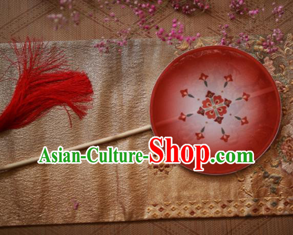 Chinese Ancient Handmade Palace Fans Traditional Hanfu Printing Red Round Fans for Women