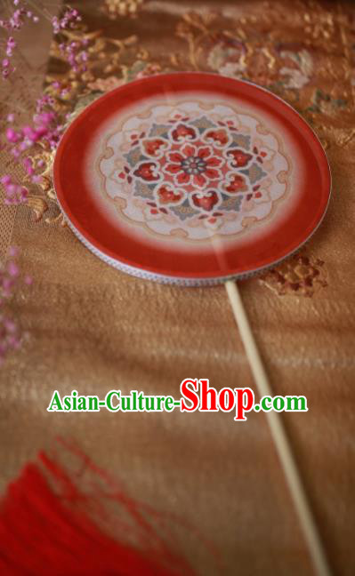 Chinese Ancient Handmade Red Palace Fans Traditional Hanfu Round Fans for Women