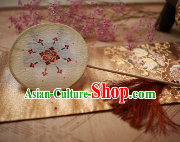 Chinese Ancient Handmade Beige Palace Fans Traditional Hanfu Round Fans for Women