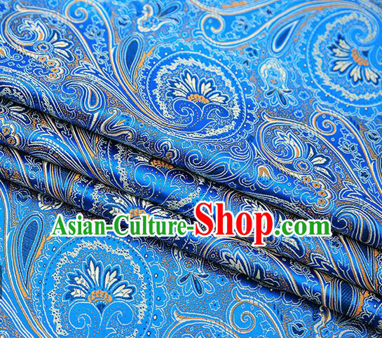 Chinese Traditional Tang Suit Blue Brocade Fabric Classical Pattern Design Material Satin Drapery