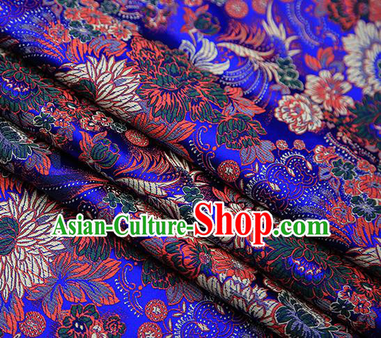 Chinese Traditional Tang Suit Deep Blue Brocade Fabric Classical Chrysanthemum Pattern Design Material Satin Drapery