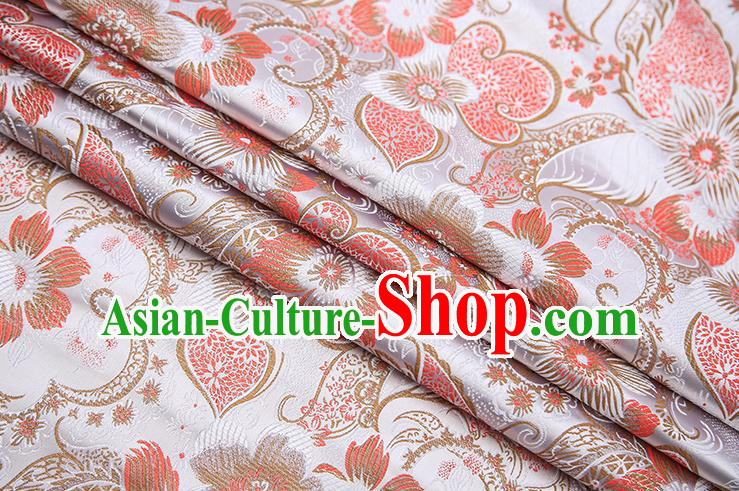 Traditional Chinese Tang Suit White Brocade Fabric Classical Pattern Design Material Satin Drapery