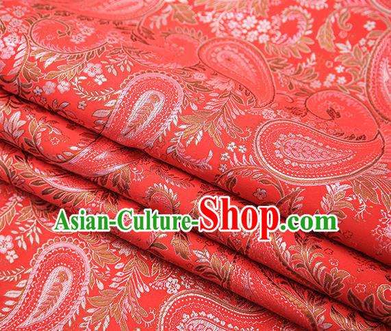 Traditional Chinese Tang Suit Red Brocade Fabric Classical Loquat Flowers Pattern Design Material Satin Drapery