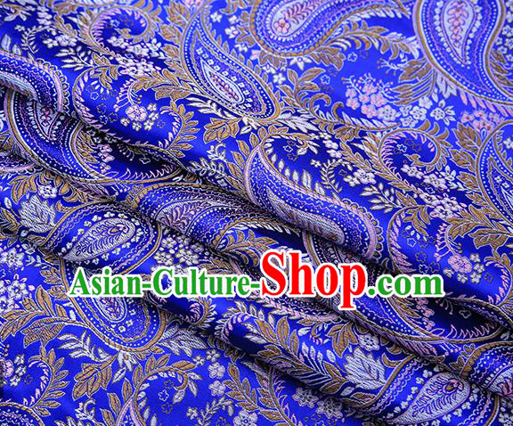 Traditional Chinese Tang Suit Royalblue Brocade Fabric Classical Loquat Flowers Pattern Design Material Satin Drapery