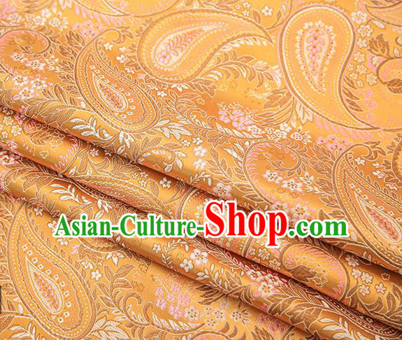 Traditional Chinese Tang Suit Golden Brocade Fabric Classical Loquat Flowers Pattern Design Material Satin Drapery
