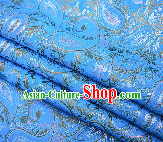 Traditional Chinese Tang Suit Blue Brocade Fabric Classical Loquat Flowers Pattern Design Material Satin Drapery