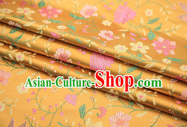 Traditional Chinese Golden Satin Tang Suit Brocade Fabric Classical Flowers Pattern Design Silk Material Drapery