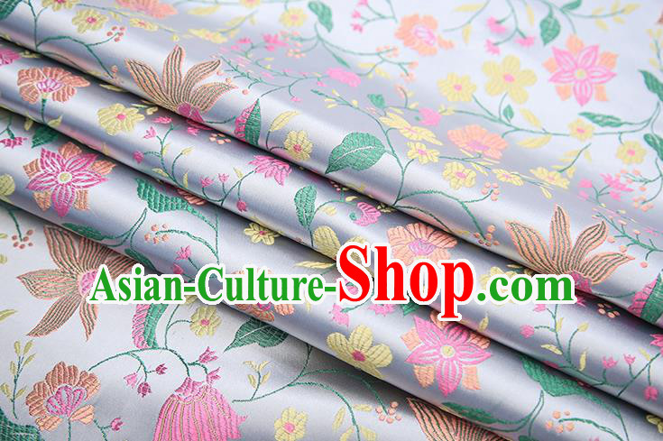 Traditional Chinese White Satin Tang Suit Brocade Fabric Classical Flowers Pattern Design Silk Material Drapery