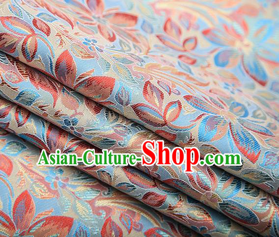 Traditional Chinese Tang Suit Light Blue Brocade Fabric Classical Petunia Pattern Design Satin Material Drapery