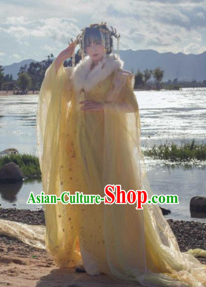 Traditional Chinese Cosplay Palace Princess Hanfu Dress Ancient Peri Embroidered Costumes and Headpiece Complete Set