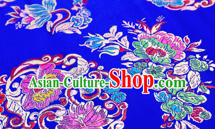 Chinese Traditional Royalblue Nanjing Brocade Satin Fabric Tang Suit Material Classical Peony Pattern Design Drapery