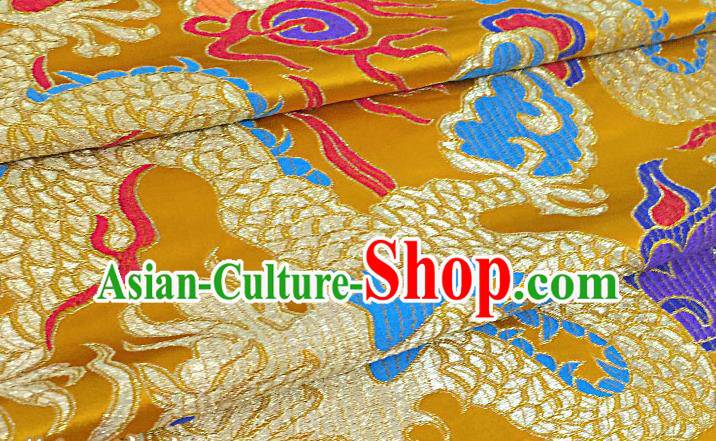 Chinese Traditional Golden Nanjing Brocade Satin Fabric Tang Suit Material Classical Peony Pattern Design Drapery