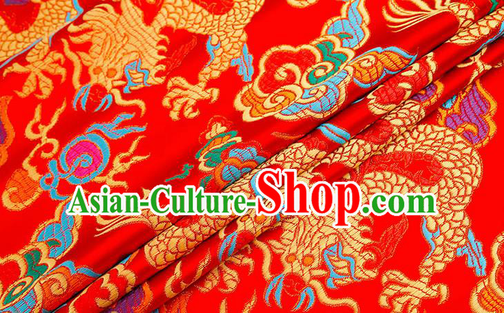 Chinese Traditional Red Nanjing Brocade Satin Fabric Tang Suit Material Classical Peony Pattern Design Drapery