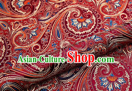Chinese Traditional Satin Classical Loquat Flower Pattern Design Wine Red Brocade Fabric Tang Suit Material Drapery