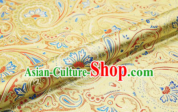 Chinese Traditional Satin Classical Loquat Flower Pattern Design Light Golden Brocade Fabric Tang Suit Material Drapery