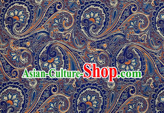 Chinese Traditional Satin Classical Loquat Flower Pattern Design Navy Brocade Fabric Tang Suit Material Drapery