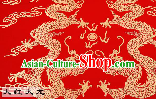 Chinese Traditional Satin Classical Dragons Pattern Design Red Brocade Fabric Tang Suit Material Drapery