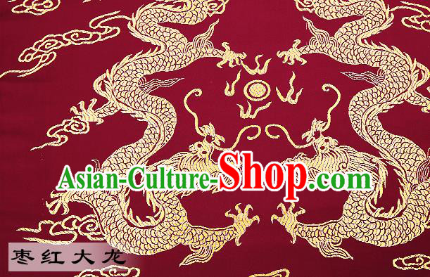 Chinese Traditional Satin Classical Dragons Pattern Design Wine Red Brocade Fabric Tang Suit Material Drapery