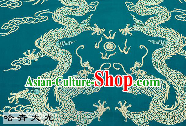 Chinese Traditional Satin Classical Dragons Pattern Design Green Brocade Fabric Tang Suit Material Drapery