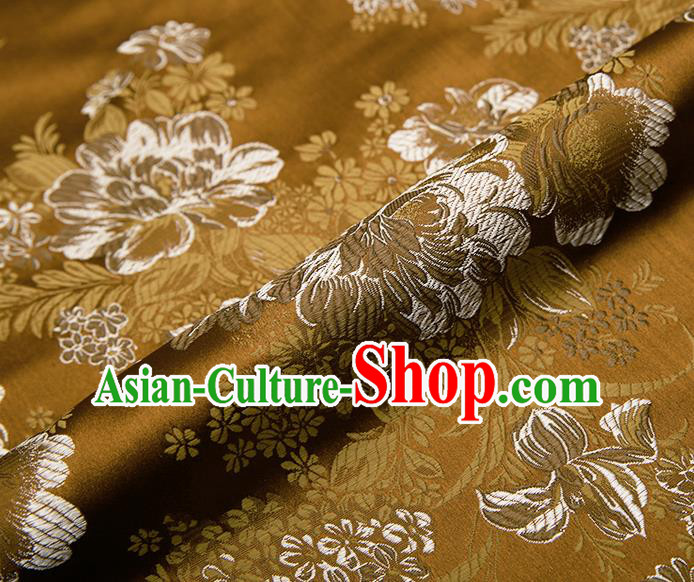 Chinese Traditional Golden Satin Classical Peony Pattern Design Brocade Fabric Tang Suit Material Drapery