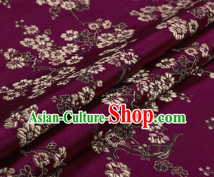 Chinese Traditional Purple Satin Classical Plum Blossom Pattern Design Brocade Fabric Tang Suit Material Drapery