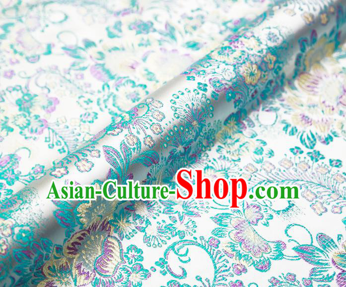 Chinese Traditional White Satin Classical Peony Pattern Design Brocade Fabric Tang Suit Material Drapery