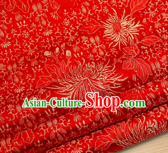 Chinese Traditional Red Brocade Satin Fabric Tang Suit Material Classical Chrysanthemum Pattern Design Drapery